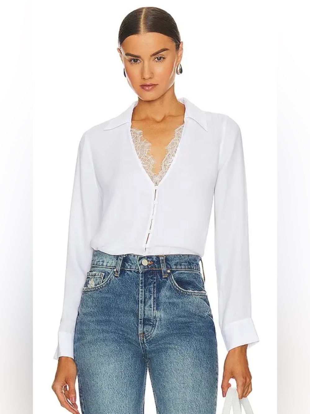 L'AGENCE Kori White Lace‎ Button-Up Blouse - Size Small